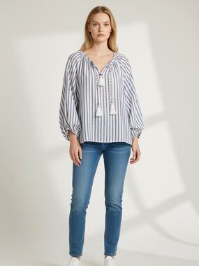 Cynthia Rowley Black and White Puff Sleeve  Linen Blouse size small